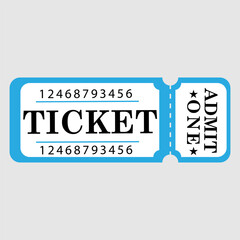 Blue and white event admission ticket stub graphic illustration with ticket number