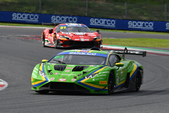 Scarperia, Italy - September 14th 2025: Lamborghini Huracan GT3 EVO 2 of team VSR drive by Gilardoni - Michelotto in action during Italian Championship GT Endurance race event at Mugello Circuit.