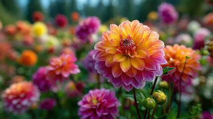 Vibrant garden with colorful blossoms and diverse flowering plants showcasing nature's beauty, floral landscape, and seasonal floral display for landscape design