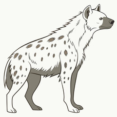 Stylized illustration of a spotted hyena standing sideways with a white background and simple coloring