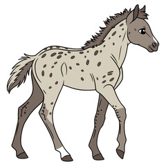 Cute cartoon spotted hyena cub walking with a playful expression and a fluffy mane