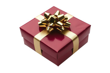 Obraz premium Red gift box with gold ribbon and bow isolated on a transparent background