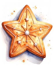 Christmas Star Cookie cookie watercolor illustration, isolated on white background