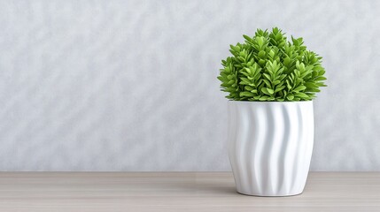 Fototapeta premium Elegant indoor white plastic plant pot with wavy design for modern home decor