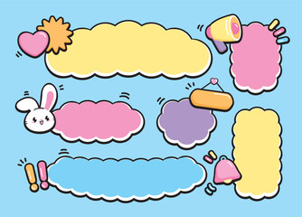 cute cloud shape text frame set with kawaii graphic element