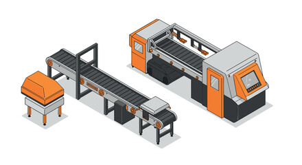 Obraz premium Isometric factory production line with conveyor belt and machinery