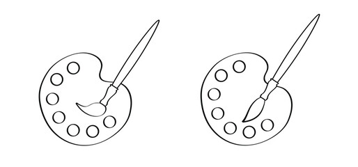 Paint board or color palettes. Pencil, paint brush for creative drawing. Paintbrushes of various shapes. Painting accessories tools. Paint palette and brush.