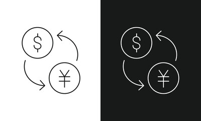 Currency Exchange Icon for US Dollar ($) and Japanese Yen Chinese Yuan (&yen;), Symbolizing International Money Transfer, Forex Trading, and Financial Transactions.