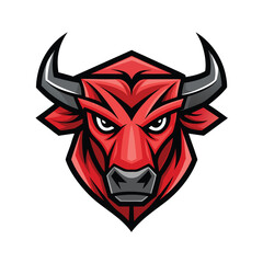 Obraz premium Powerful red bull head mascot logo geometric vector design illustration