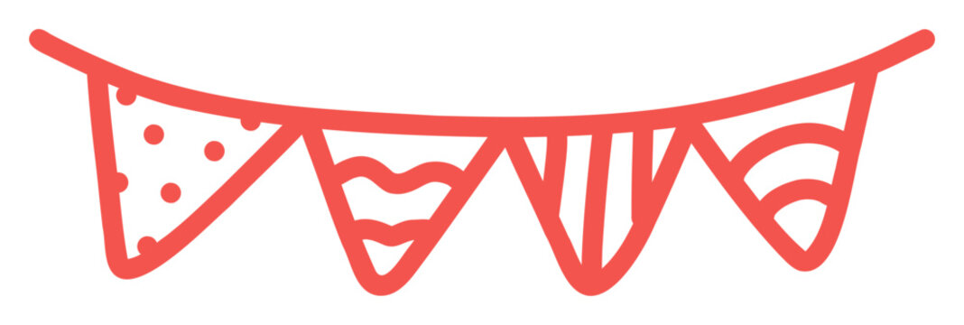Red bunting flags sticker. A hand-drawn doodle of a party garland or banner for holiday and celebration decorations.