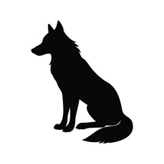 Silhouette of a Seated Wolf on White Background, Elegant Dark Design, wolf sitting silhouette vector illustration