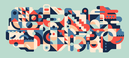 Colorful composition in a retro style made of various geometric shapes. Vector illustration.