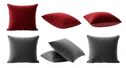 Red gray plush cushions isolated on a transparent background