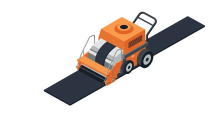 Naklejka premium Isometric road roller on black asphalt path in construction scene