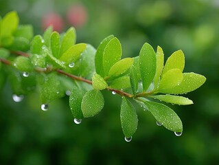green leaf with drops of water