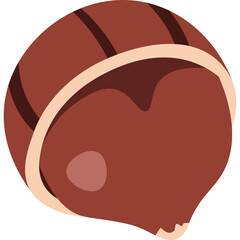Brown Chestnut With Light Brown Stripes And Edge On Transparent Background Simple Flat Illustration