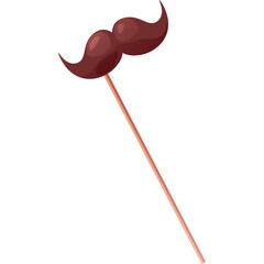 Brown Moustache Prop on a Stick Isolated on White Background for Costume or Party Use