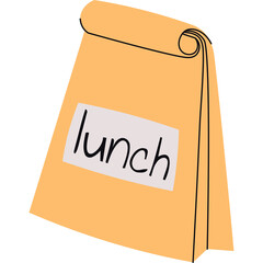 Brown Paper Lunch Bag With The Word Lunch Written In White Label On A Clean White Background With A Simple Hand Drawn Style And Rolled Top Edge