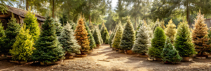 Obraz premium Christmas trees for sale.