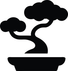 Bonsai tree flat vector icon minimal silhouette white background.