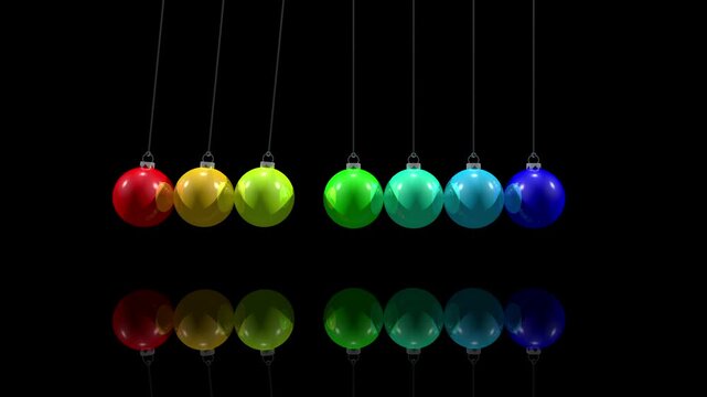 weihnachtliches Kugelsto&szlig;pendel, drei Kugeln sto&szlig;en an und drei werden abgesto&szlig;en