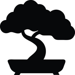 Bonsai tree flat vector icon minimal silhouette white background.