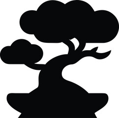 Bonsai tree flat vector icon minimal silhouette white background.