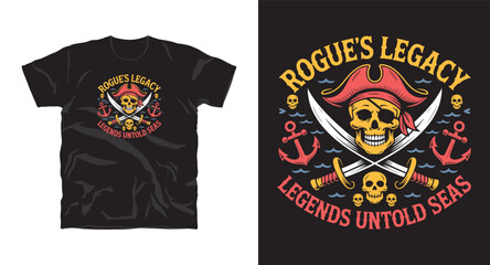 Naklejka premium Tshirt Print with Pirate Skull Swords and Anchors Graphic