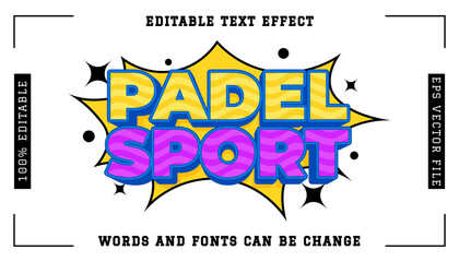 Padel Sport Dynamic Comic Style Text Effect for Editable Sports Branding