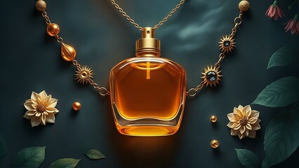 bottle of perfume with pearls