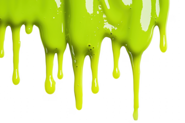 Neon green liquid dripping isolated on a transparent background