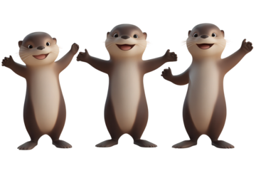 Cute otter cartoon characters in multiple poses ready for fun and adventure, engaging in playful activities isolated on a transparent background