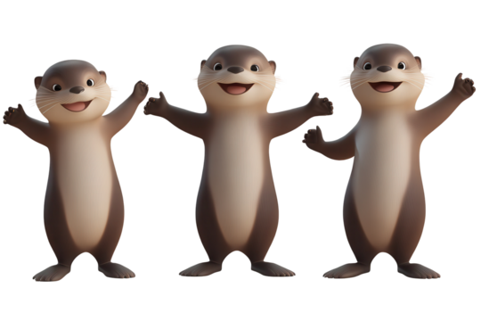 Cute otter cartoon characters in multiple poses ready for fun and adventure, engaging in playful activities isolated on a transparent background
