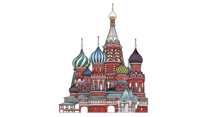 Saint basil's cathedral drawing on isolated white background