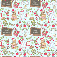 Seamless Pattern Christmas Pencils Festive Doodle isolated on background