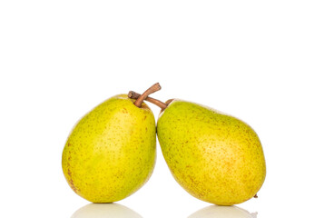 Sweet pear on white background, macro.