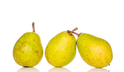 Sweet pear on white background, macro.
