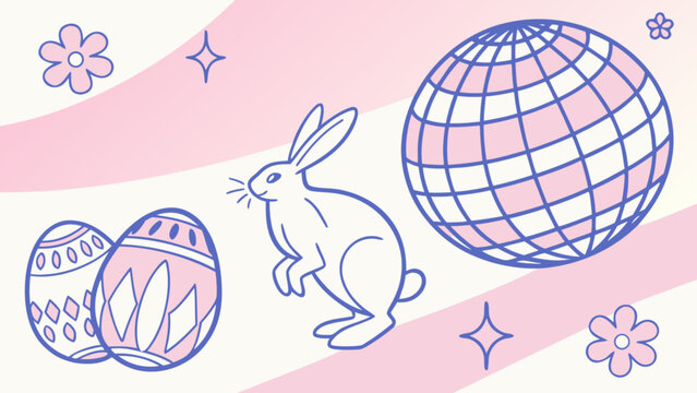 Easter bunny surrounded by decorated eggs with pastel colors festive spring holiday scene with cute rabbit and egg hunt