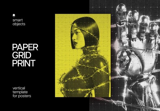 Paper Grid Poster Photo Effect Mockup