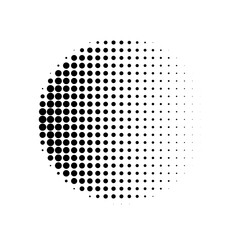 Black halftone gradient circle with fading dotted pattern for abstract background and modern graphic design