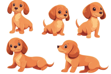 Set of adorable baby dachshund dogs in multiple poses showcasing playful expressions and charming personalities suitable for various creative projects