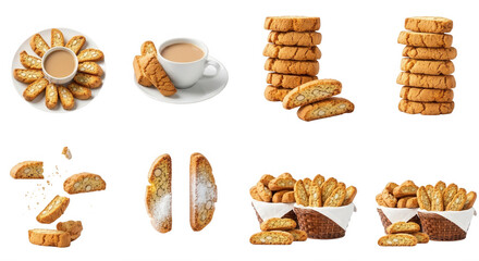 Almond biscotti with coffee isolated on a transparent background