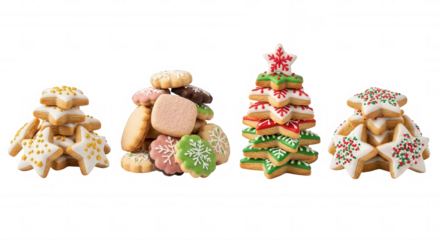 Festive decorated cookies assortment isolated on a transparent background