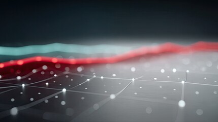 Abstract Futuristic Financial Growth Graph with Red and Teal Lines and Glowing Network Dots on a Dark Background Representing Data Analysis and Technology