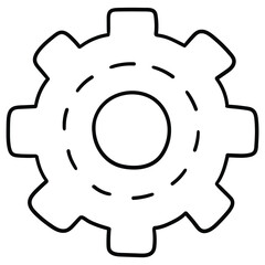 Hand-drawn doodle cogwheel gear on a white background.