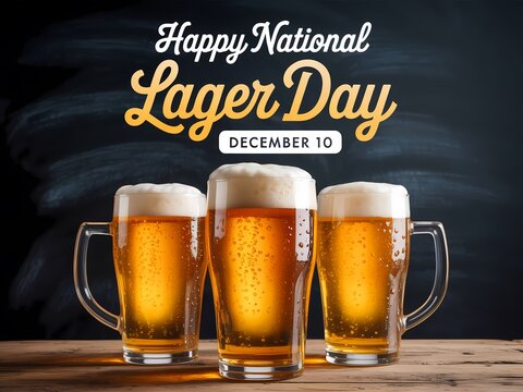 Celebrate national lager day on december 15th with three frothy glasses of golden beer - Powered by Adobe