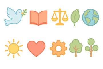 Nature and peace outline icon set. Environmental, eco-friendly symbols in outline style