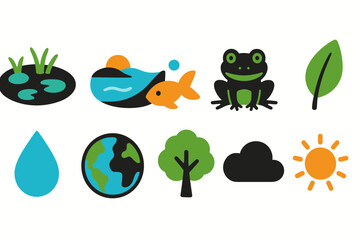Naklejka premium Nature and environment icon set. Flat style icons for ecology and conservation projects