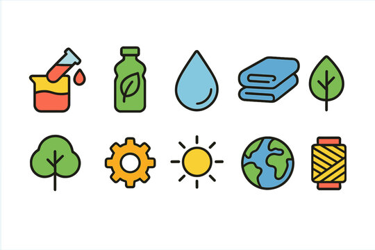 Eco and nature flat icon set. Environment, sustainability, green living icons collection.