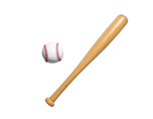  - Wooden Baseball Bat and Ball on White Background, Classic Sports Equipment Isolated PNG”